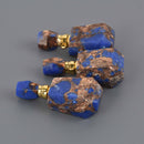 Royal Blue Jasper Crystal Essential Oil Bottle Pendant, Perfume Bottle, Gold Trim, chs8625