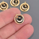 2 Moon and Stars Dangle Charms, gold plated with black enamel, 13mm, chs8634