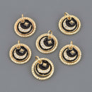 2 Moon and Stars Dangle Charms, gold plated with black enamel, 13mm, chs8634