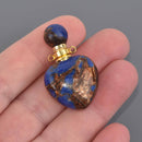 Gemstone Heart Essential Oil Bottle Pendant, Perfume Bottle, Gold Trim, chs8642