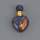 Gemstone Heart Essential Oil Bottle Pendant, Perfume Bottle, Gold Trim, chs8642