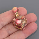 Gemstone Heart Essential Oil Bottle Pendant, Perfume Bottle, Gold Trim, chs8647