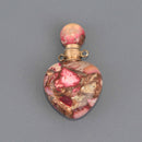 Gemstone Heart Essential Oil Bottle Pendant, Perfume Bottle, Gold Trim, chs8647