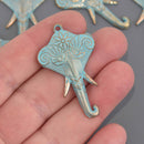 5 ELEPHANT Gold Pendant Charms, Light Gold with blue verdigris patina, Hindu Ganesha 1-3/4" long, chs8648