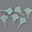 5 ELEPHANT Gold Pendant Charms, Light Gold with blue verdigris patina, Hindu Ganesha 1-3/4" long, chs8648
