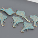 5 ELEPHANT Gold Pendant Charms, Light Gold with blue verdigris patina, Hindu Ganesha 1-3/4" long, chs8648