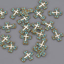5 Cross Relic Charms, Bronze Patina Hammered Cross with Silver, Blue Verdigris, 17mm, chs8649