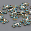 5 Cross Relic Charms, Bronze Patina Hammered Cross with Silver, Blue Verdigris, 17mm, chs8649