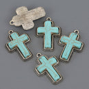 Boho Silver Cross Charms, faux turquoise, chs8650