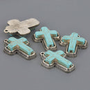 Boho Silver Cross Charms, faux turquoise, chs8650