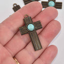 Bronze Boho Cross Charms, faux turquoise, 1.75" long chs8652