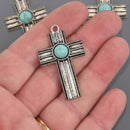 Silver Boho Cross Charms, faux turquoise, 1.75" long chs8654
