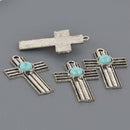 Silver Boho Cross Charms, faux turquoise, 1.75" long chs8654