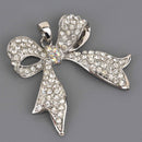 Large Silver Rhinestone BOW Charm, Plated Metal with Crystals 2.25" long chs8655