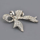 Large Silver Rhinestone BOW Charm, Plated Metal with Crystals 2.25" long chs8655