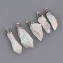 1 Quartz Crystal AB Drop Pendant, rhinestone pave' bead cap, rough nugget shape 2.25" chs8656