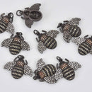 BEE Charm Micro Pave CZ Crystals Rhinestone Pendant Gunmetal Brass 24mm chs8657