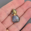 Labradorite Natural Crystal Essential Oil Bottle Pendant, Perfume Bottle, Gold Trim, chs8658