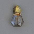 Labradorite Natural Crystal Essential Oil Bottle Pendant, Perfume Bottle, Gold Trim, chs8658