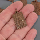 THAI BUDDHA Rectangle charms, copper bronze pewter, religious icon, chs8664