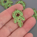 5 Bronze Leaf Charms, Green Verdigris Patina, 31mm long, chs8667