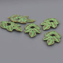 5 Bronze Leaf Charms, Green Verdigris Patina, 31mm long, chs8667