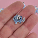 Silver Elephant Crystal Charms with Blue Rhinestones, 19x17mm, chs8670