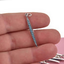 Blue and Silver Spike Charm Pendant, Micro Pave Cubic Zirconia Crystals, Rhinestone with Silver Brass Metal, 1-3/8", chs8671