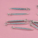 Blue and Silver Spike Charm Pendant, Micro Pave Cubic Zirconia Crystals, Rhinestone with Silver Brass Metal, 1-3/8", chs8671