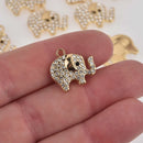 Gold Elephant Crystal Charms with Clear Rhinestones, 19x17mm, chs8672