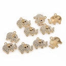 Gold Elephant Crystal Charms with Clear Rhinestones, 19x17mm, chs8672