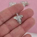 Silver BEE Charm Connector, Micro Pave CZ Crystals, Rhinestone, 20x17mm chs8676