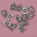 Silver Rosary Charms, Tri-Piece Jewelry Connector Link, Patron Saint Fatima, chs8677
