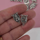 Silver Rosary Charms, Tri-Piece Jewelry Connector Link, Patron Saint Fatima, chs8677