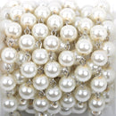 Off-White Ivory Pearl Rosary Chain, silver, 10mm round glass pearl beads, fch0419
