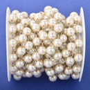 8mm Cream Pearl Rosary Chain, silver links, round glass pearl beads, fch1311