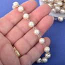 8mm Cream Pearl Rosary Chain, silver links, round glass pearl beads, fch1311