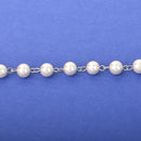 8mm Cream Pearl Rosary Chain, silver links, round glass pearl beads, fch1311