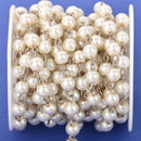 6mm Cream Pearl Rosary Chain, silver, round glass pearl beads, fch1312