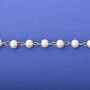 6mm Cream Pearl Rosary Chain, silver, round glass pearl beads, fch1312