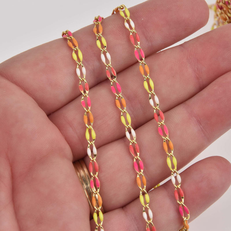 Dainty Enamel Link Chain, SUMMER MELON, Gold Plate, Anklet Chain, Bracelet Chain, fch1315