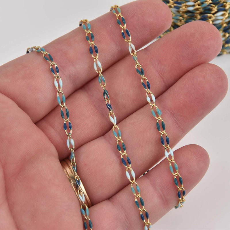 Dainty Enamel Link Chain, BLUE WAVE, Gold Plate, Anklet Chain, Bracelet Chain, fch1316