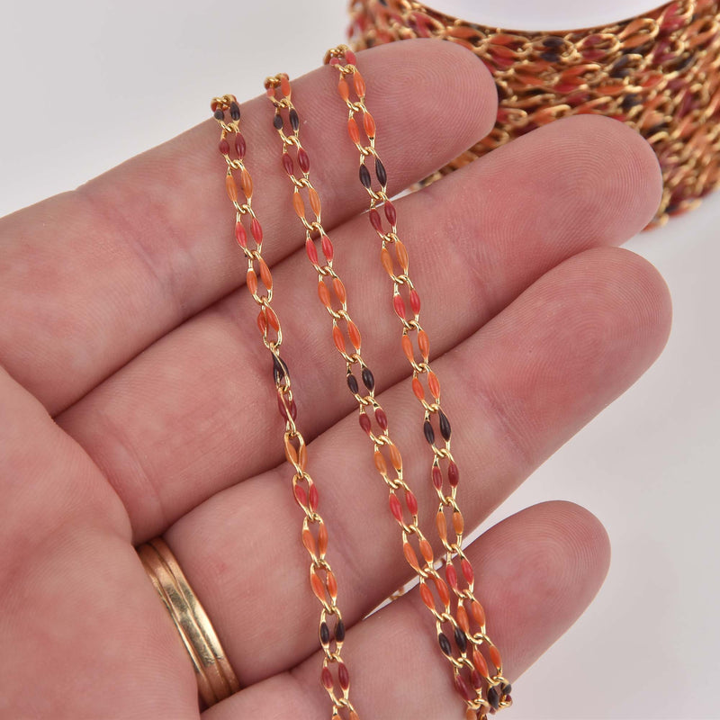 Dainty Enamel Link Chain, PUMPKIN SPICE, Gold Plate, Anklet Chain, Bracelet Chain, fch1317