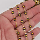 Black Daisy Chain, Enamel Flowers, Gold Plate Anklet Chain, Bracelet Chain, fch1318