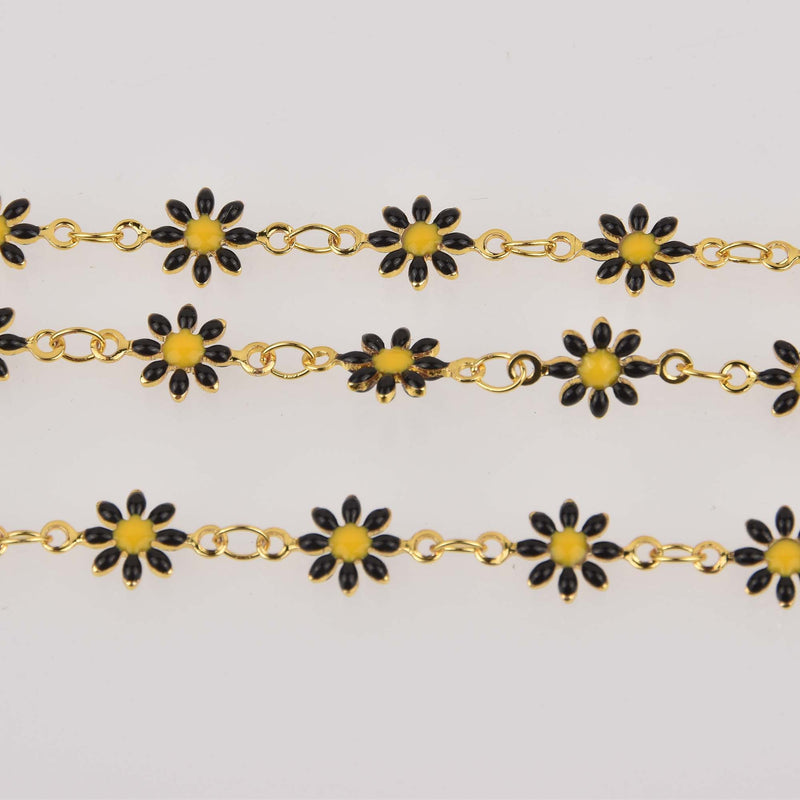 Black Daisy Chain, Enamel Flowers, Gold Plate Anklet Chain, Bracelet Chain, fch1318