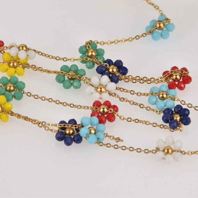 Gold Beaded Daisy Chain, Multicolor Bead Flowers, Anklet Chain, Bracelet Chain, fch1319