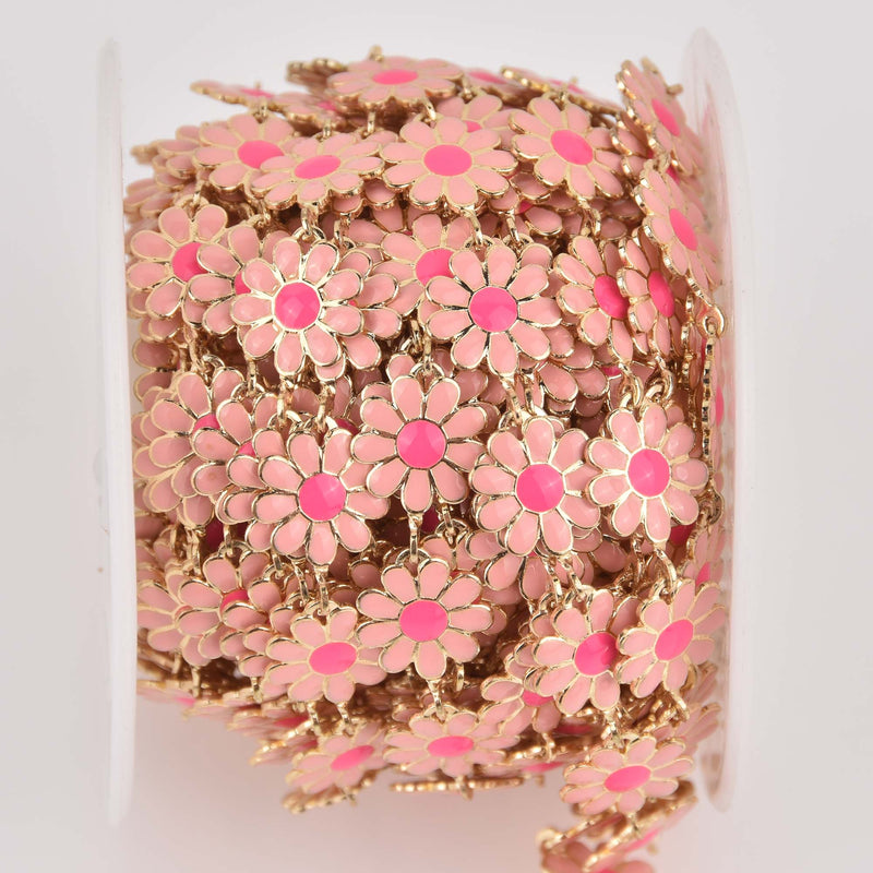 Gold Daisy Chain, Pink Enamel Flowers, Anklet Chain, Bracelet Chain, fch1320