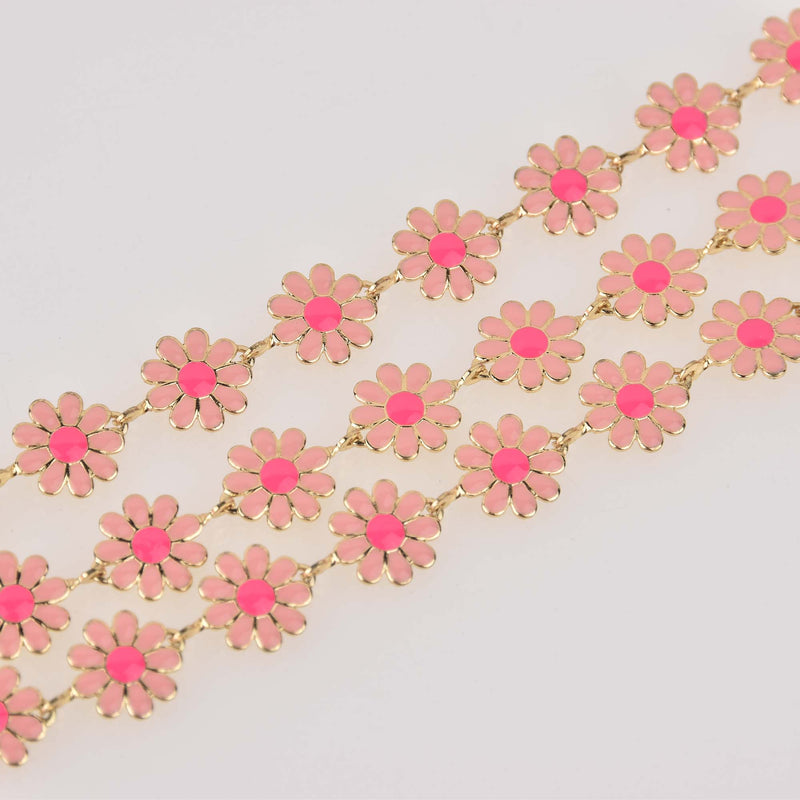 Gold Daisy Chain, Pink Enamel Flowers, Anklet Chain, Bracelet Chain, fch1320