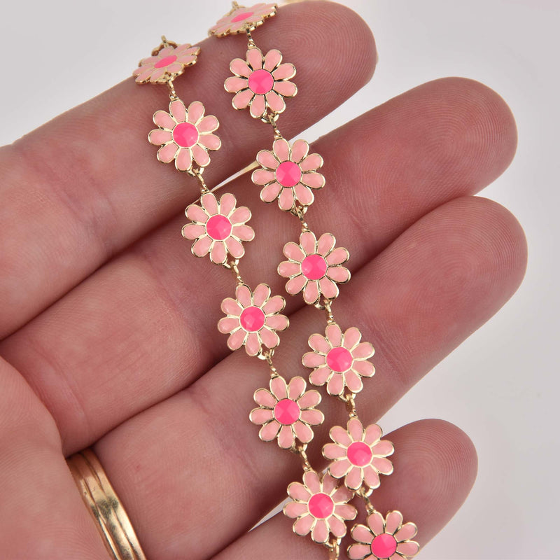 Gold Daisy Chain, Pink Enamel Flowers, Anklet Chain, Bracelet Chain, fch1320