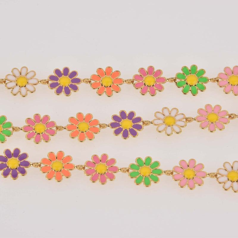 Gold Daisy Chain, Pastel Rainbow Enamel Flowers, Anklet Chain, Bracelet Chain, fch1321